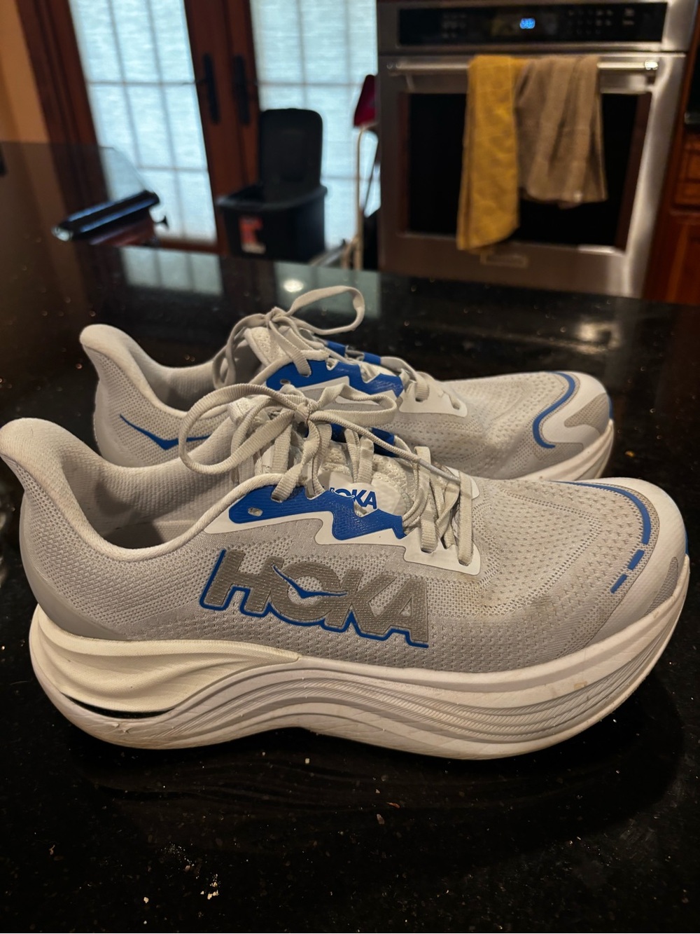Hoka Men's Light Gray and Blue Road-Running Shoes Size 9